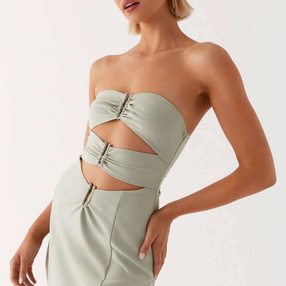 Peppermayo Strapless Cutout Dress in Sage Green